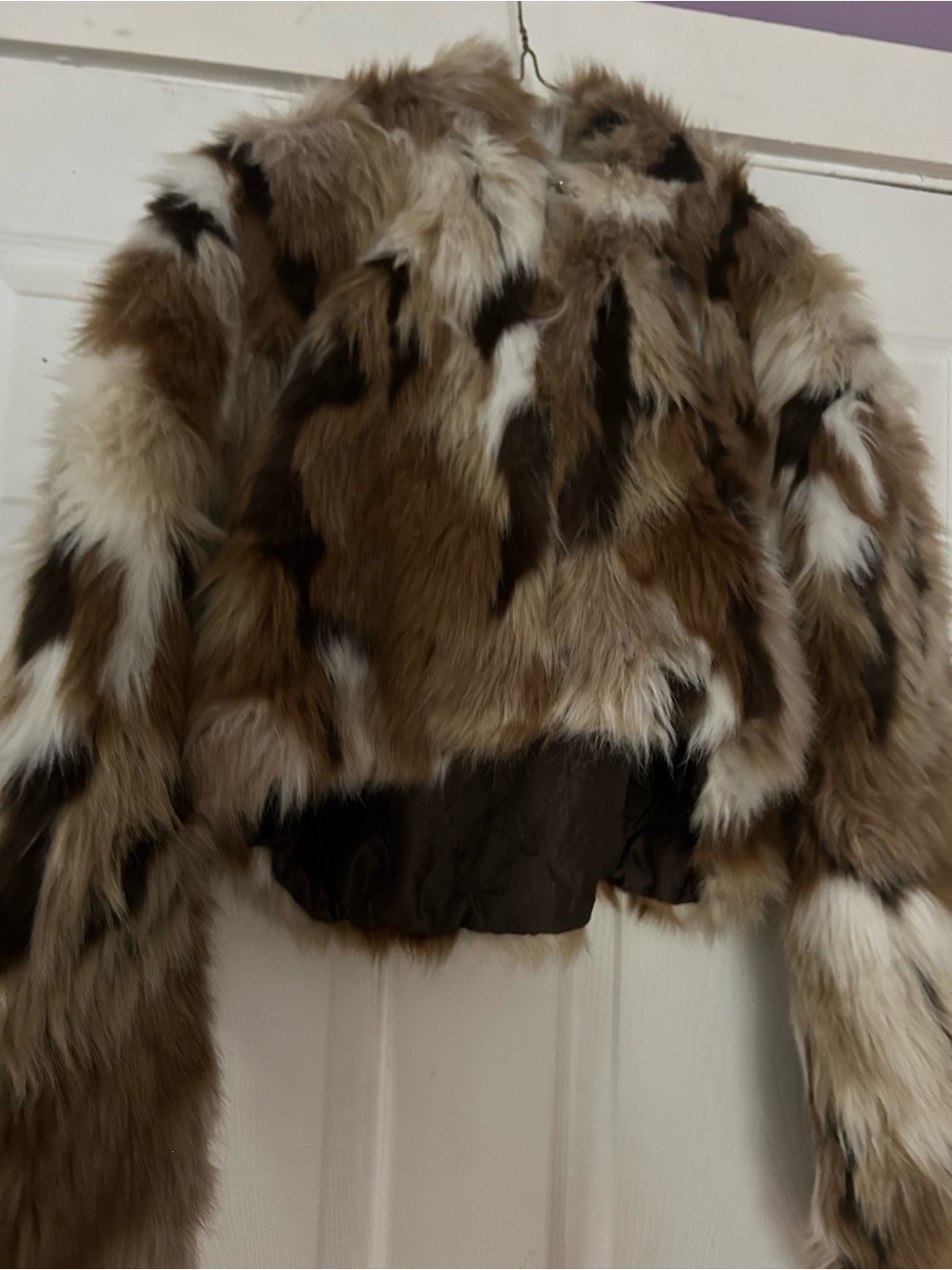 Akira Faux Fur Cropped Jacket in Multi-Tone Brown - Picture 3 of 12